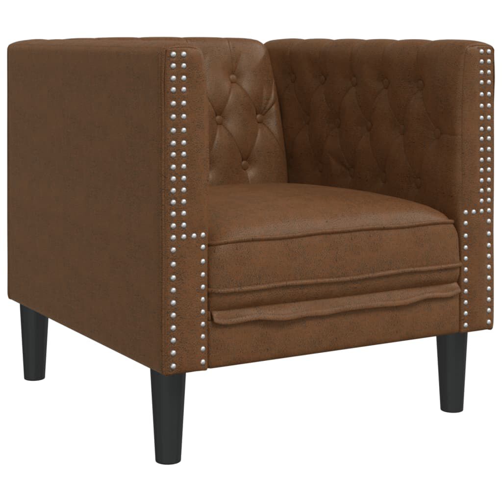 vidaXL 3 Piece Chesterfield Sofa Set with Bolsters Brown Faux Suede Leather