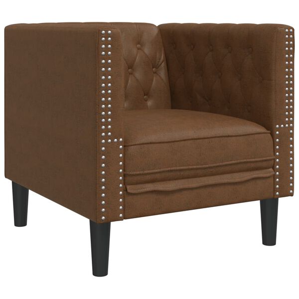 vidaXL 3 Piece Chesterfield Sofa Set with Bolsters Brown Faux Suede Leather