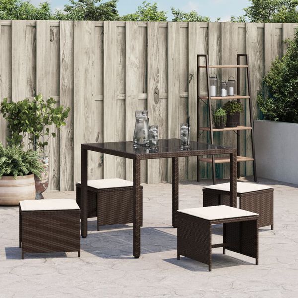 vidaXL Garden Stools with Cushions 4 pcs Brown 40x40x35 cm Poly Rattan