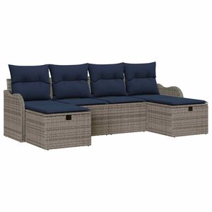 vidaXL Sofa Set with Cushion Manual 6 pcs Grey and Navy Poly Rattan