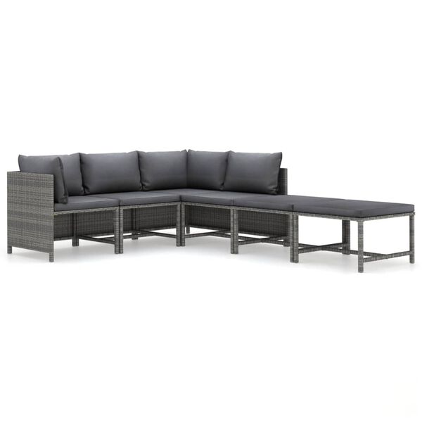 vidaXL 6 Piece Garden Lounge Set with Cushions Poly Rattan Grey