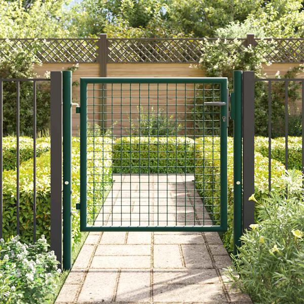 vidaXL Fence Gate Steel 100x75 cm Green