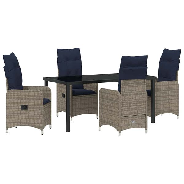 vidaXL Table and Chair Set with Cushion 5 pcs Grey PE Rattan