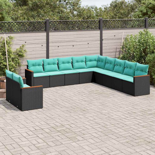 vidaXL 11 Piece Garden Sofa Set with Cushions Black Poly Rattan