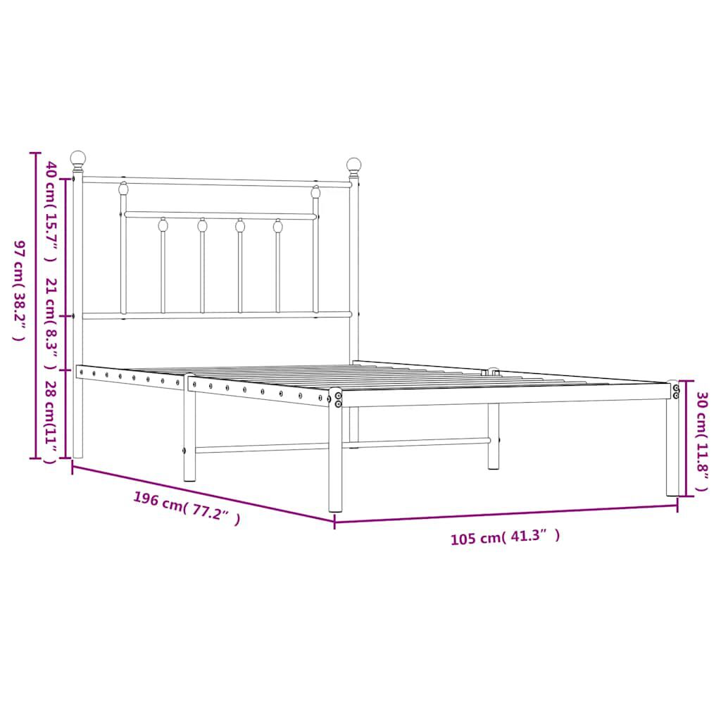 vidaXL Metal Bed Frame without Mattress with Headboard White 100x190cm