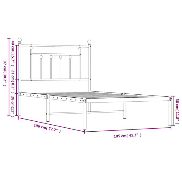 vidaXL Metal Bed Frame without Mattress with Headboard White 100x190cm