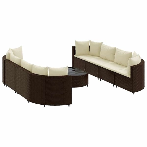 vidaXL 9 Piece Garden Sofa Set with Cushions Brown Poly Rattan