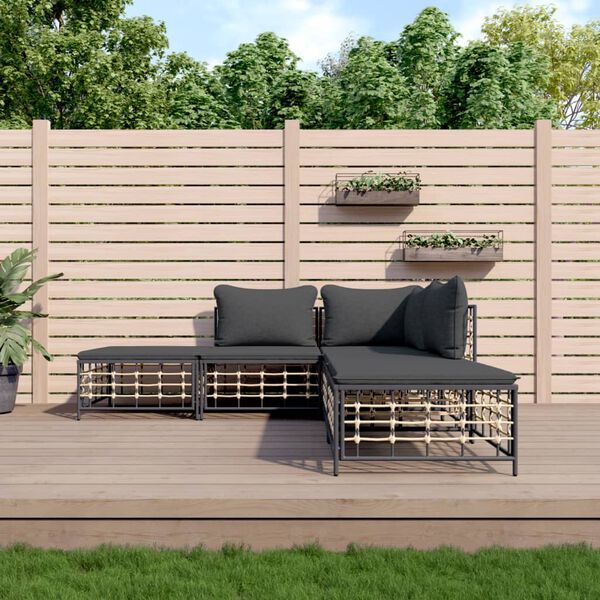 vidaXL 5 Piece Garden Lounge Set with Cushions Anthracite Poly Rattan