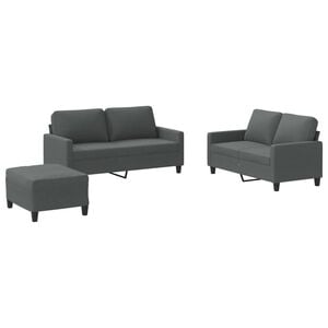 vidaXL 3 Piece Sofa Set with Cushions Dark Grey Fabric