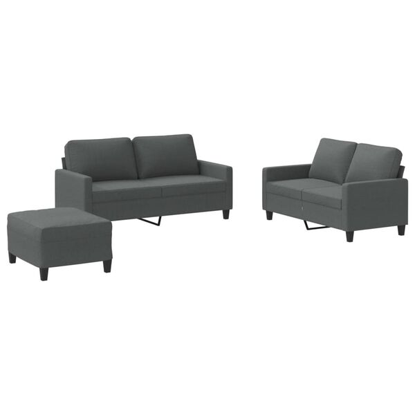 vidaXL 3 Piece Sofa Set with Cushions Dark Grey Fabric
