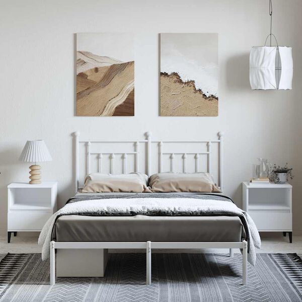vidaXL Metal Bed Frame without Mattress with Headboard White 150x200cm