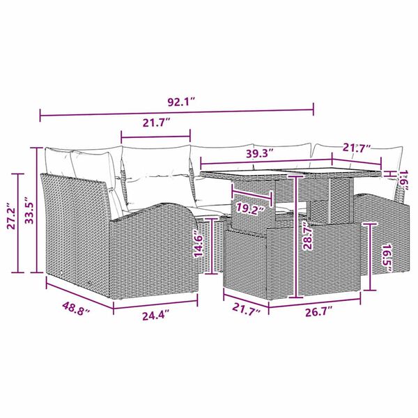 vidaXL Garden Sofa Set with Cushion 7 pcs Grey Poly rattan