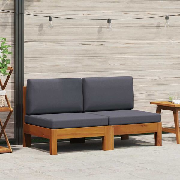 vidaXL Middle Sofas 2 pcs with Dark Grey Cushions Solid Acacia Wood