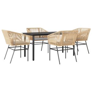 vidaXL 5 Piece Garden Dining Set with Cushions Brown Poly Rattan Glass