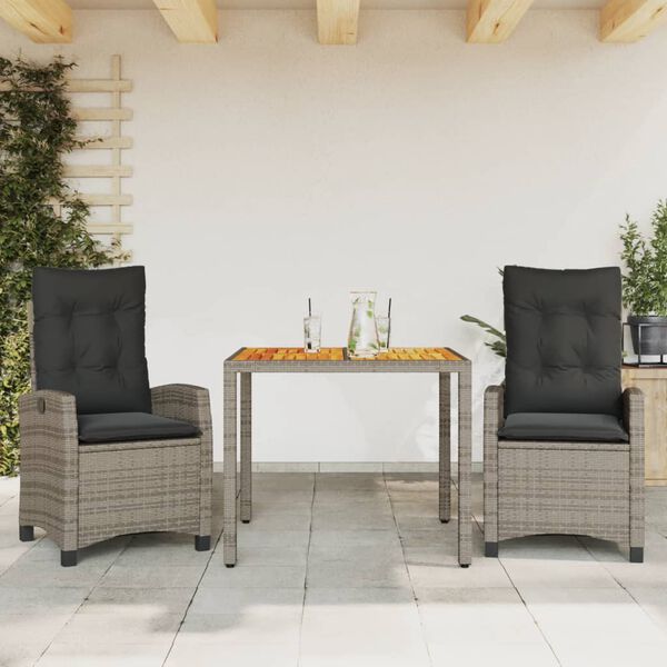 vidaXL 7 Piece Garden Dining Set with Cushions Grey Poly Rattan
