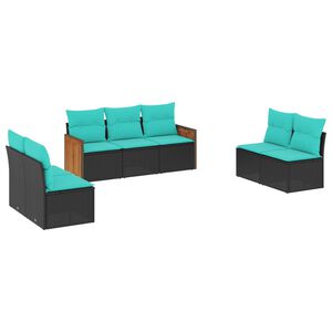 vidaXL 7 Piece Garden Sofa Set with Cushions Black Poly Rattan