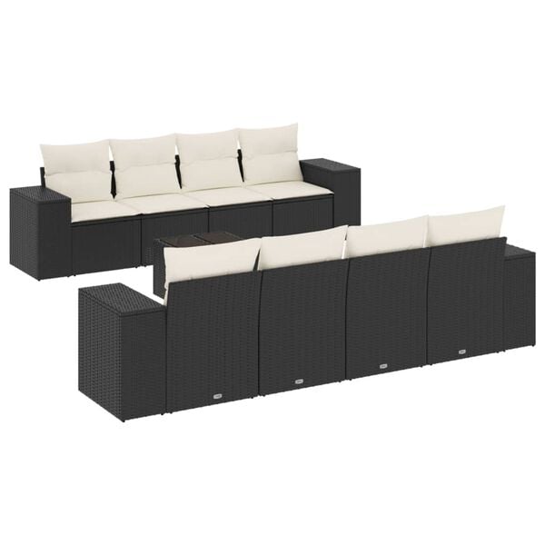 vidaXL 9 Piece Garden Sofa Set with Cushions Black Poly Rattan