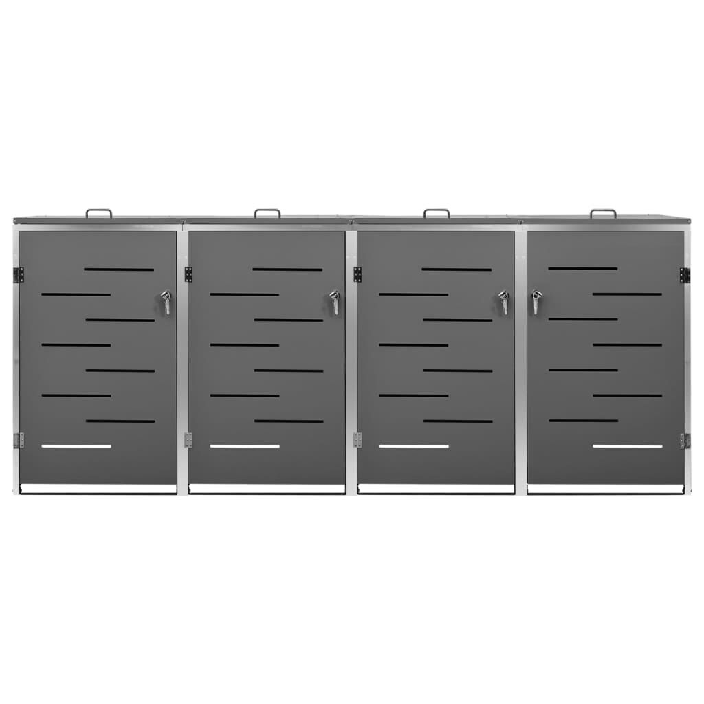vidaXL Quadruple Wheelie Bin Shed 276.5x77.5x112.5 cm Stainless Steel