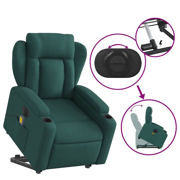 vidaXL Electric Stand up Massage Recliner Chair Dark Green Fabric