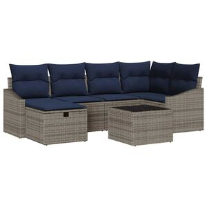 vidaXL Sofa Set with Cushion with Storage Grey Poly Rattan
