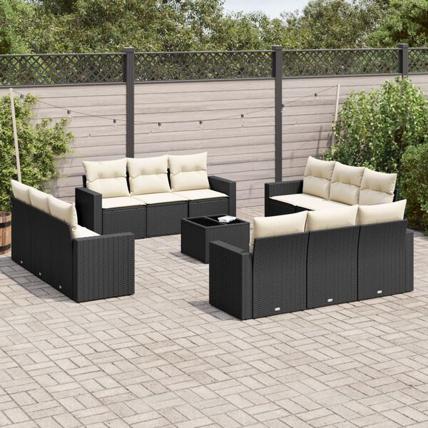 vidaXL 13 Piece Garden Sofa Set with Cushions Black Poly Rattan
