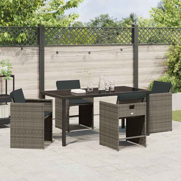 vidaXL Garden Dining Set with Cushion 5 pcs Grey Poly Rattan