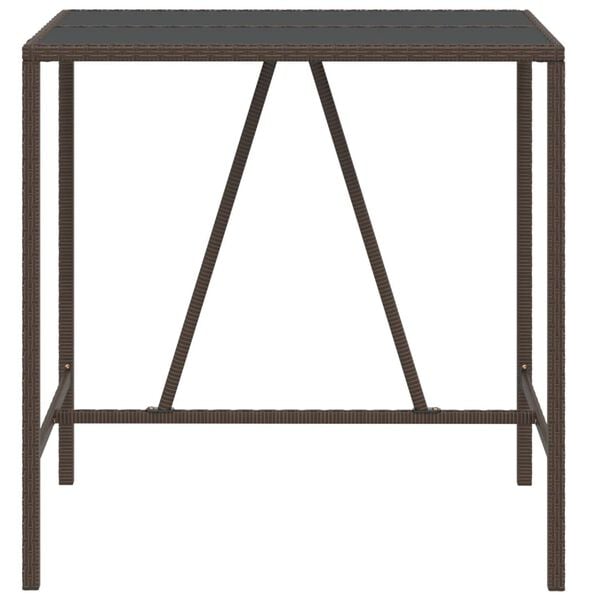 vidaXL Bar Table with Glass Top Brown 110x70x110 cm Poly Rattan