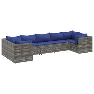 vidaXL 7 Piece Garden Lounge Set with Cushions Grey Poly Rattan