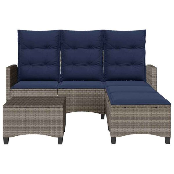 vidaXL 3 Piece Garden Sofa Set with Cushions L-shaped Grey Poly Rattan