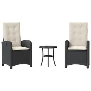 vidaXL 3 Piece Bistro Set with Cushions Black Poly Rattan