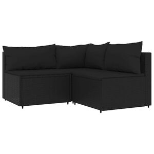 vidaXL 3 Piece Garden Lounge Set with Cushions Black Poly Rattan