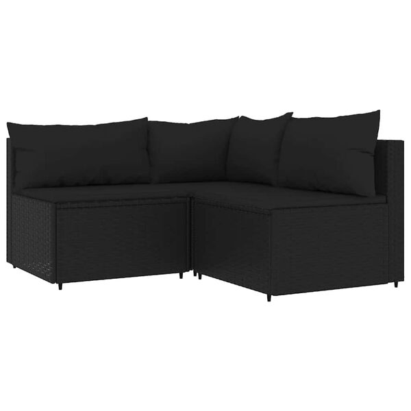 vidaXL 3 Piece Garden Lounge Set with Cushions Black Poly Rattan