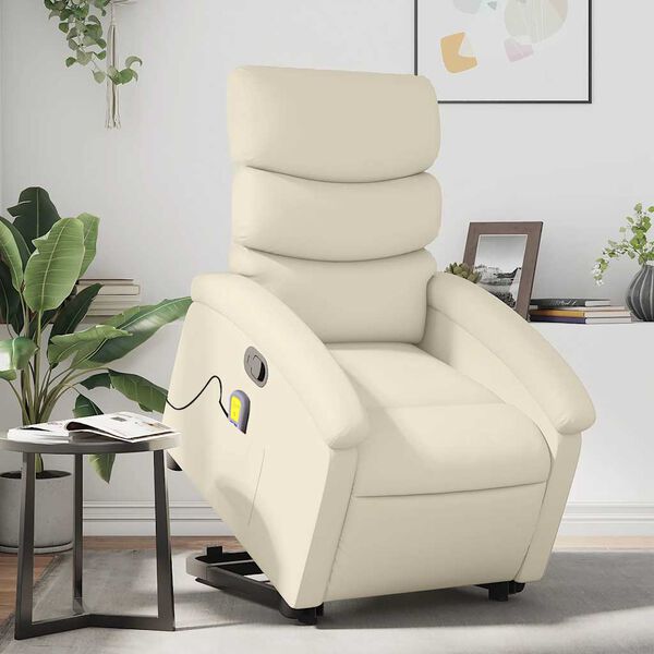 vidaXL Stand up Massage Recliner Chair Cream Faux Leather