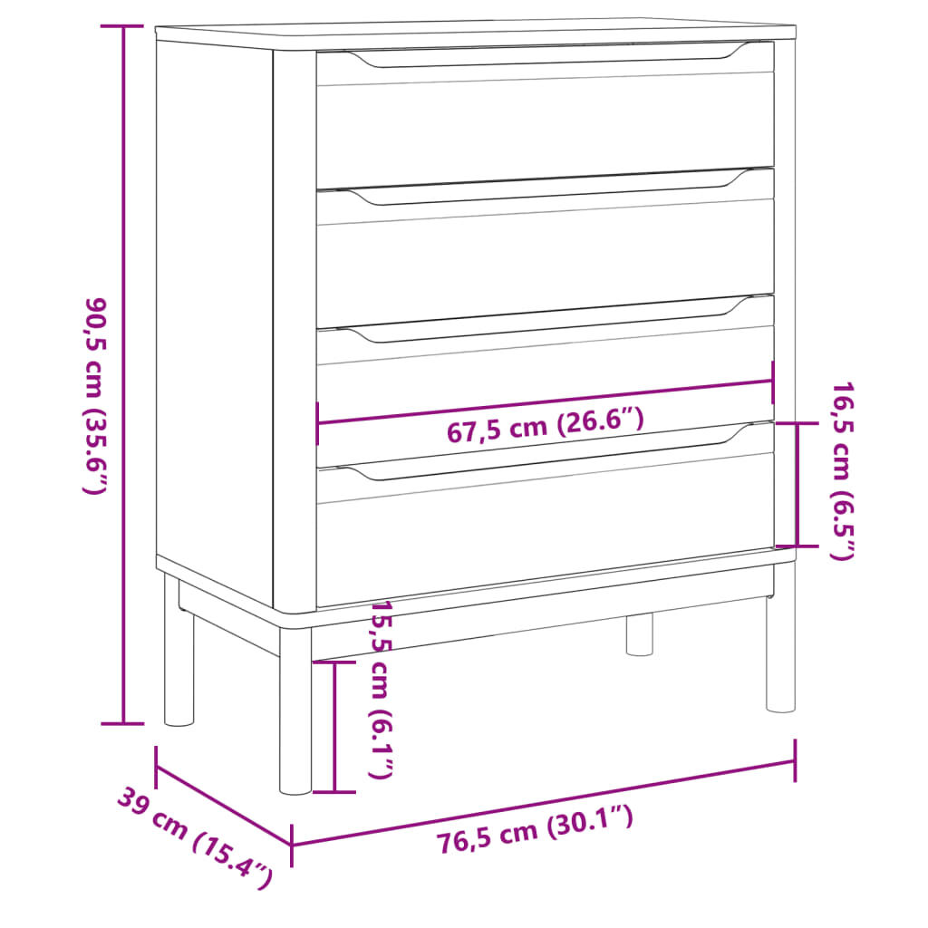 vidaXL Chest of Drawers FLORO Wax Brown Solid Wood Pine
