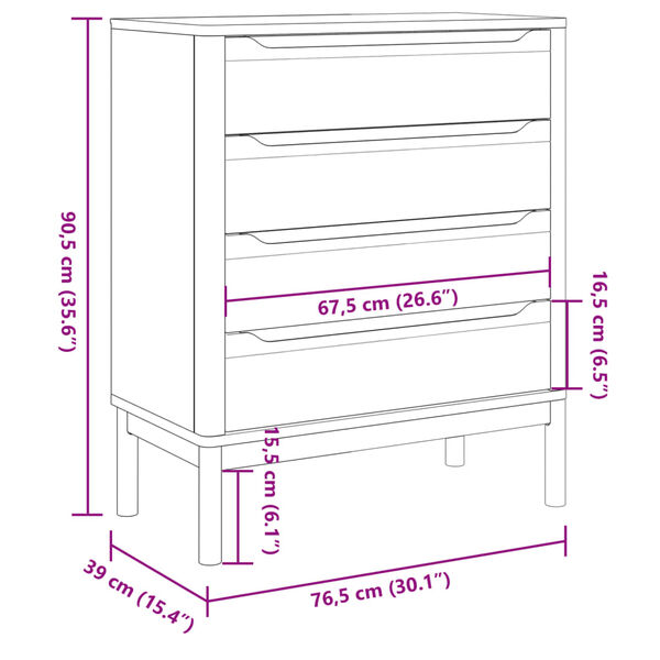 vidaXL Chest of Drawers FLORO Wax Brown Solid Wood Pine