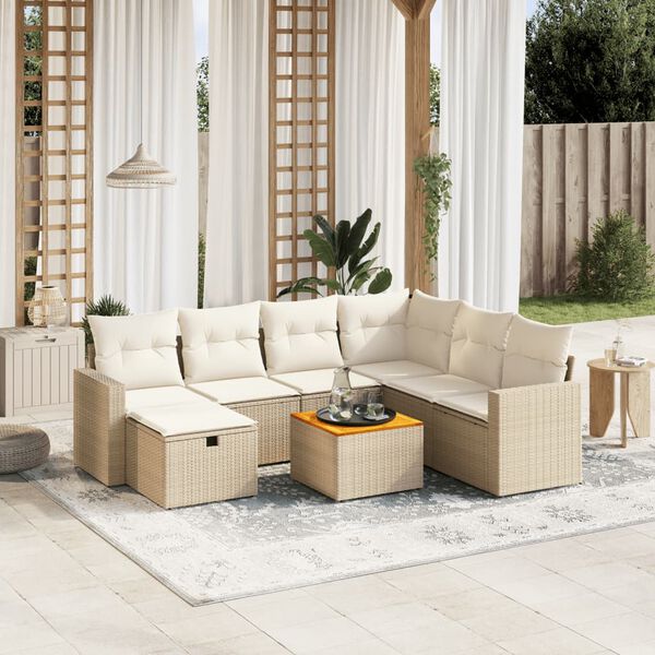 vidaXL 8 Piece Garden Sofa Set with Cushions Beige Poly Rattan