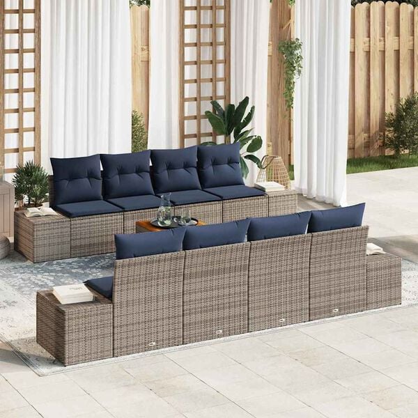 vidaXL Garden Sofa Set with Cushion 9 pcs Grey Poly Rattan