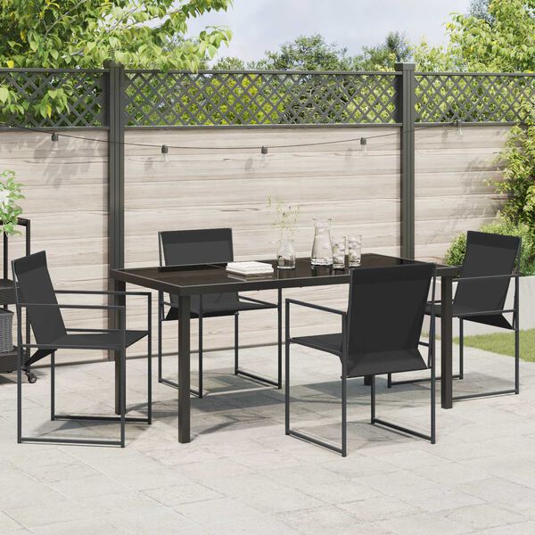 vidaXL Garden Dining Set 5 pcs Black Powder-Coated Steel