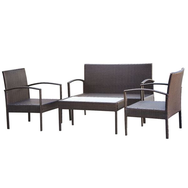 vidaXL 4 Piece Garden Lounge Set with Cushions Poly Rattan Brown