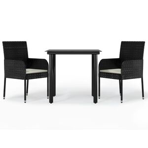 vidaXL 3 Piece Garden Dining Set with Cushions Black Poly Rattan
