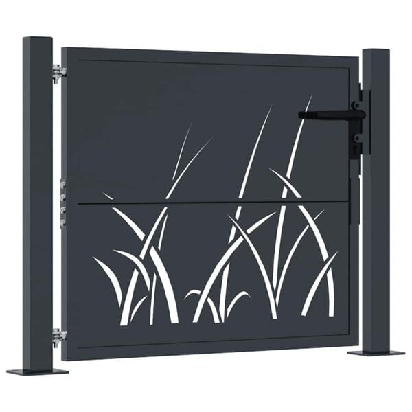 vidaXL Garden Gate Anthracite 100x75 cm Steel Grass Design