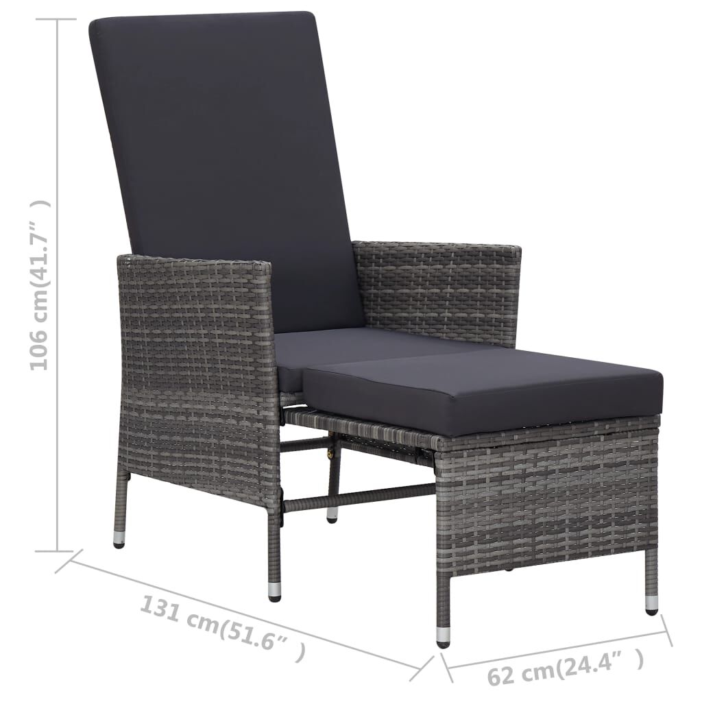 vidaXL Reclining Garden Chair with Cushions Poly Rattan Grey