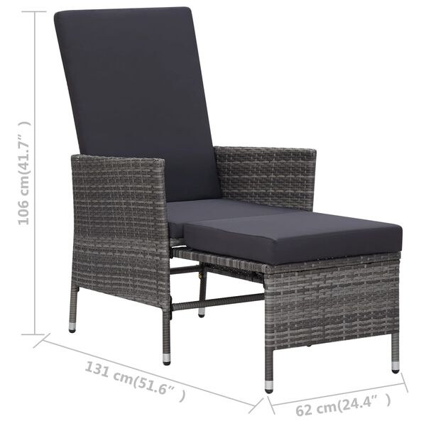 vidaXL Reclining Garden Chair with Cushions Poly Rattan Grey
