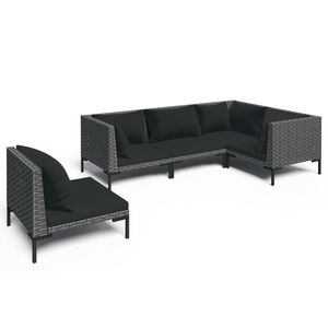 vidaXL 5 Piece Garden Lounge Set with Cushions Poly Rattan Dark Grey