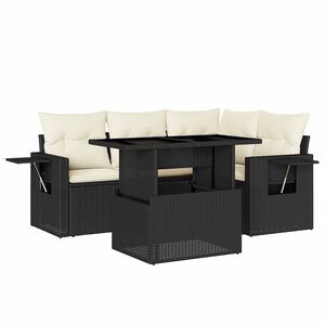 vidaXL 5 Piece Garden Sofa Set with Cushions Black Poly Rattan