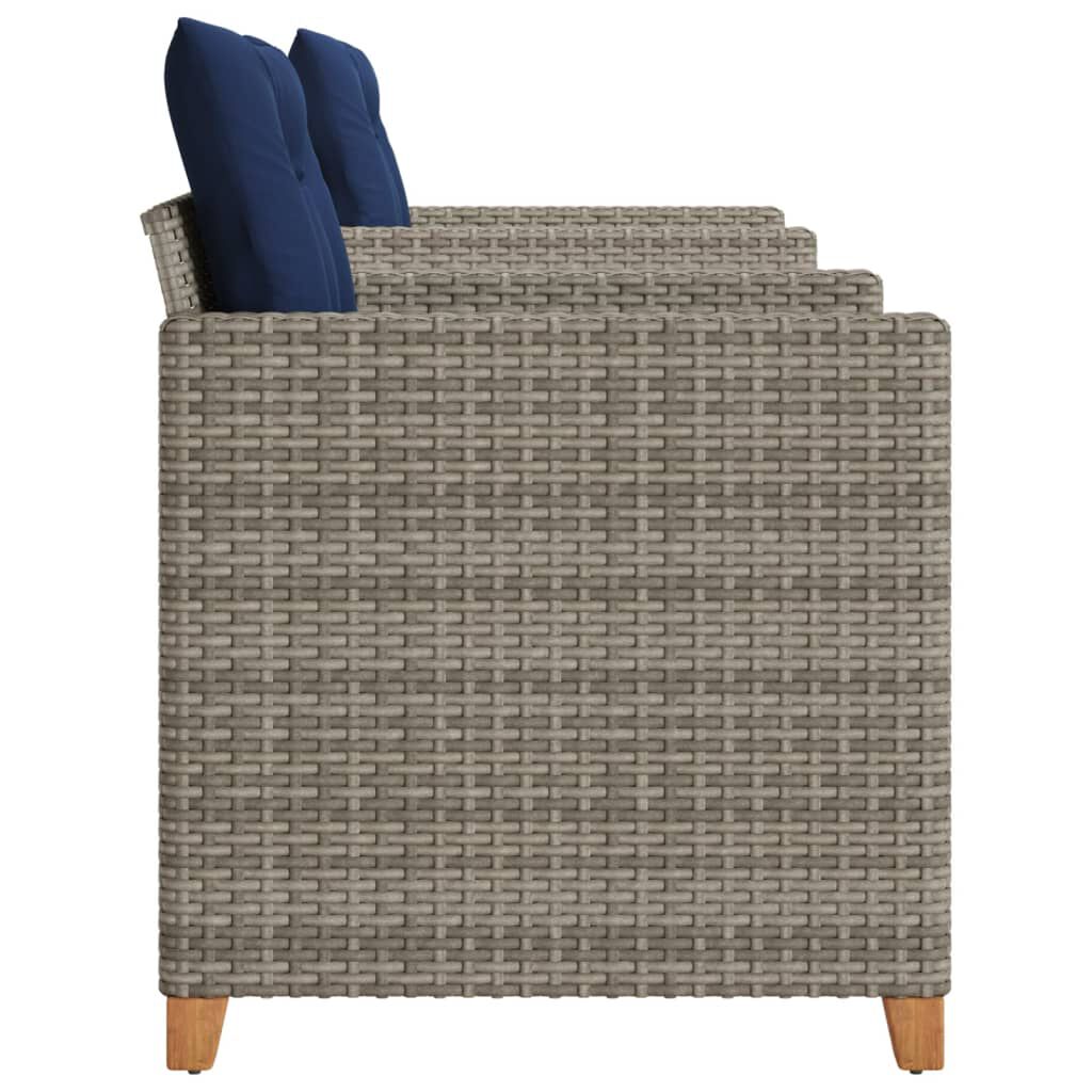 vidaXL 3 Piece Bistro Set with Cushions Grey Poly Rattan Acacia Wood