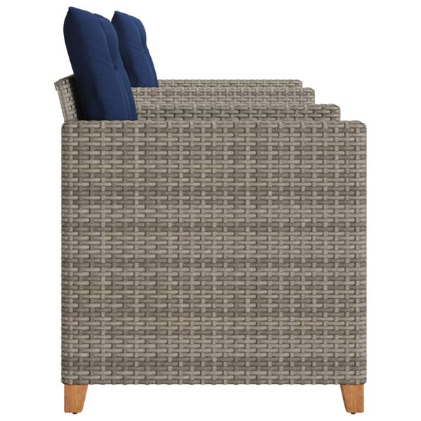 vidaXL 3 Piece Bistro Set with Cushions Grey Poly Rattan Acacia Wood