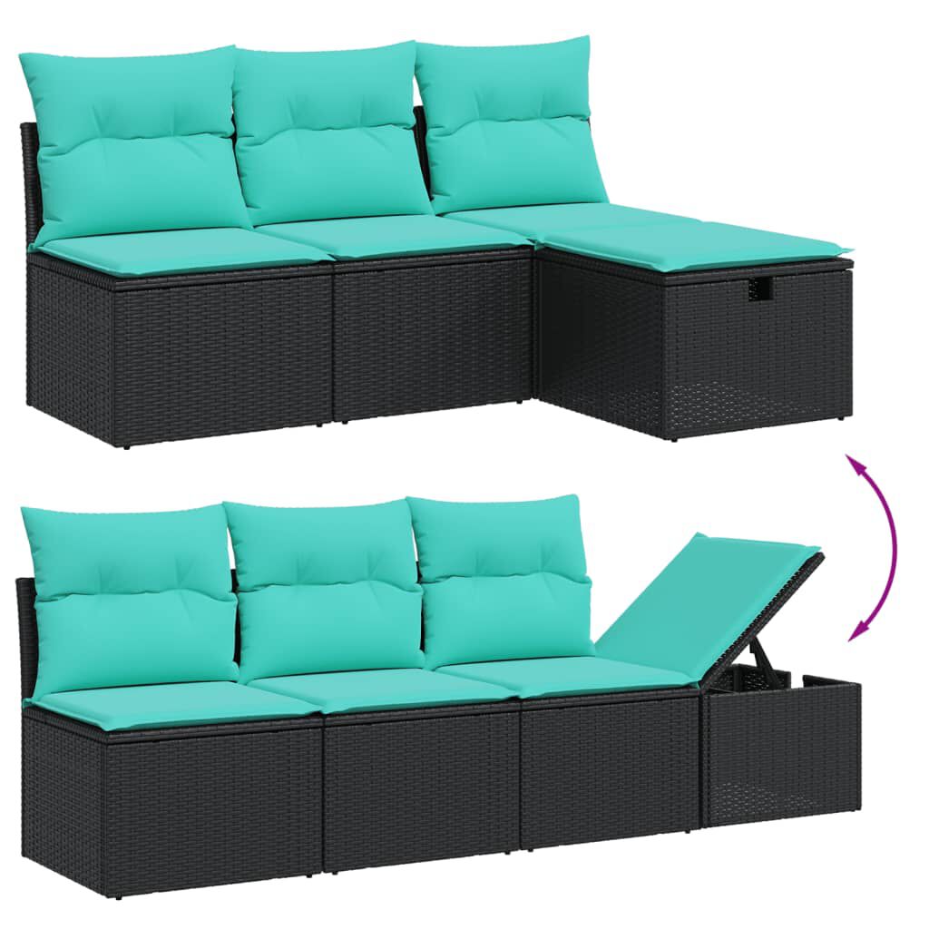 vidaXL 7 Piece Garden Sofa Set with Cushions Black Poly Rattan