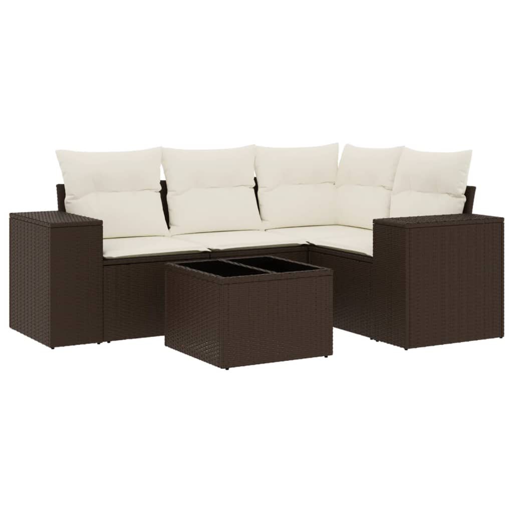 vidaXL 5 Piece Garden Sofa Set with Cushions Brown Poly Rattan