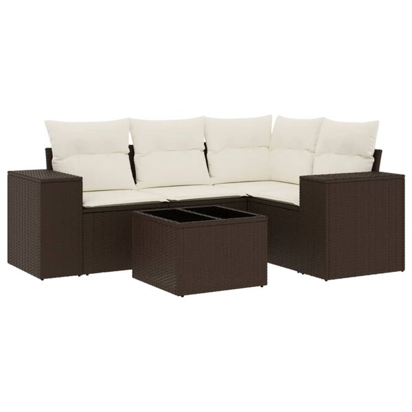 vidaXL 5 Piece Garden Sofa Set with Cushions Brown Poly Rattan